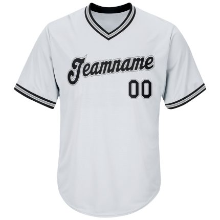 Custom Name and Number Baseball Jersey Shirt - Personalized Authentic White and Black Gray Rib-Knit Throwback Personalized