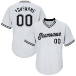 Custom Name and Number Baseball Jersey Shirt - Personalized Authentic White and Black Gray Rib-Knit Throwback Personalized