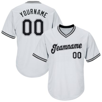 Custom Name and Number Baseball Jersey Shirt - Personalized Authentic White and Black Gray Rib-Knit Throwback Personalized