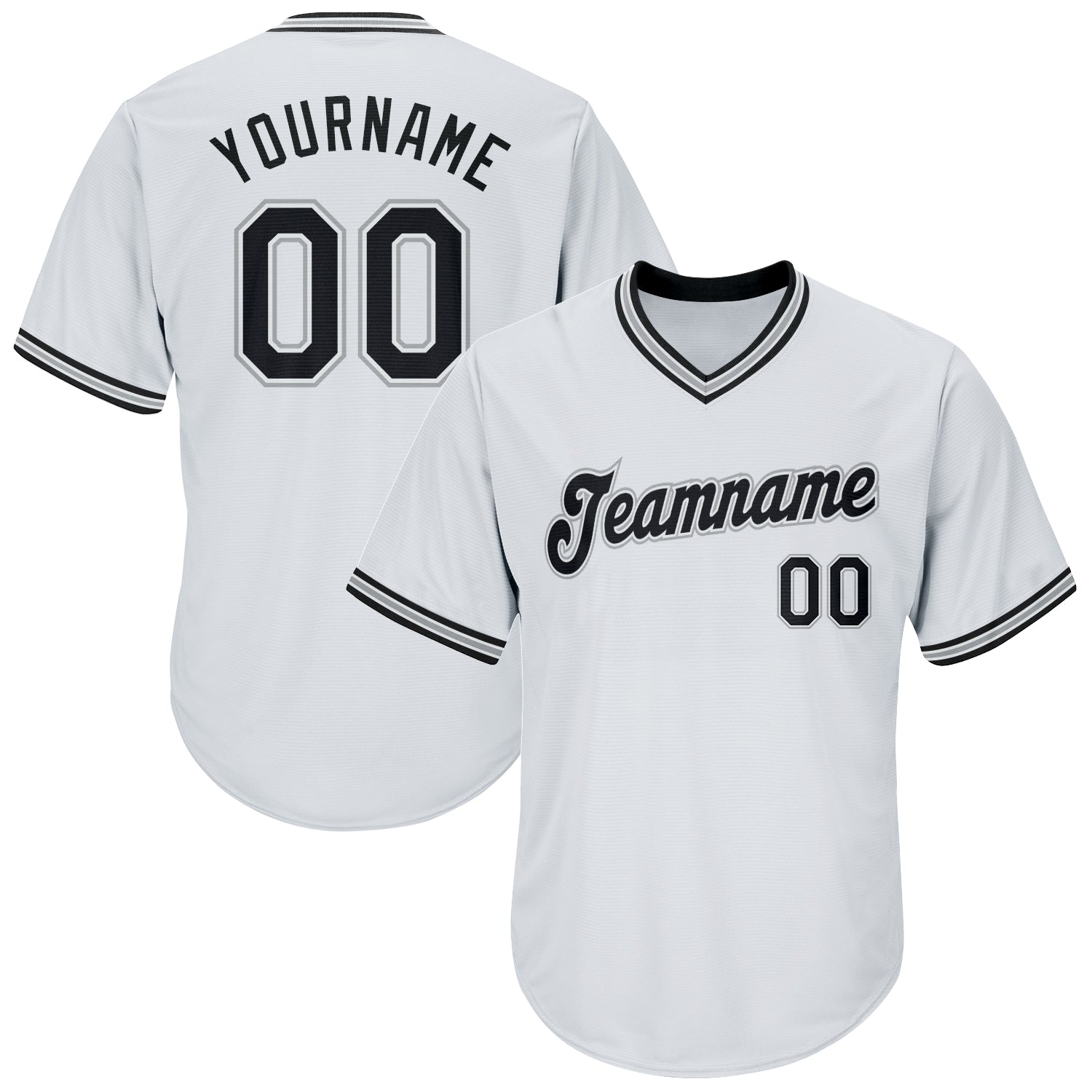 Custom Name and Number Baseball Jersey Shirt - Personalized Authentic White and Black Gray Rib-Knit Throwback Personalized