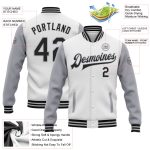 Personalized Black Gray Bomber Two Tone Varsity Letterman Jacket - Full-Snap Style Personalized White Black-Gray Bomber Full-Snap