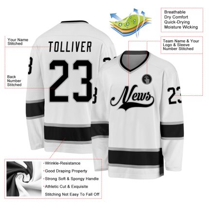 Custom White Black Gray Hockey Jersey - Personalized Team Apparel Personalized White Black-Gray Hockey Jersey