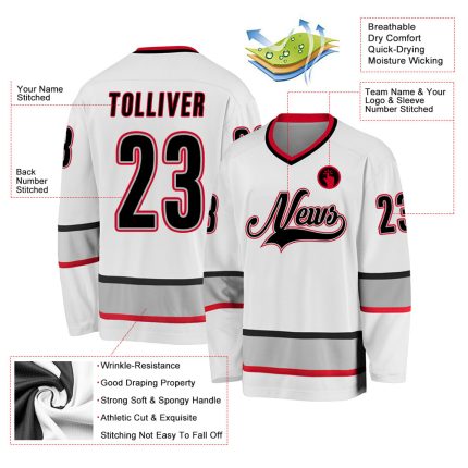 Custom Name and Number Hockey Jersey - Personalized White Black-Gray Team Jersey Personalized White Black-Gray Hockey Jersey