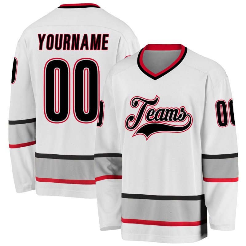 Custom Name and Number Hockey Jersey - Personalized White Black-Gray Team Jersey Personalized White Black-Gray Hockey Jersey