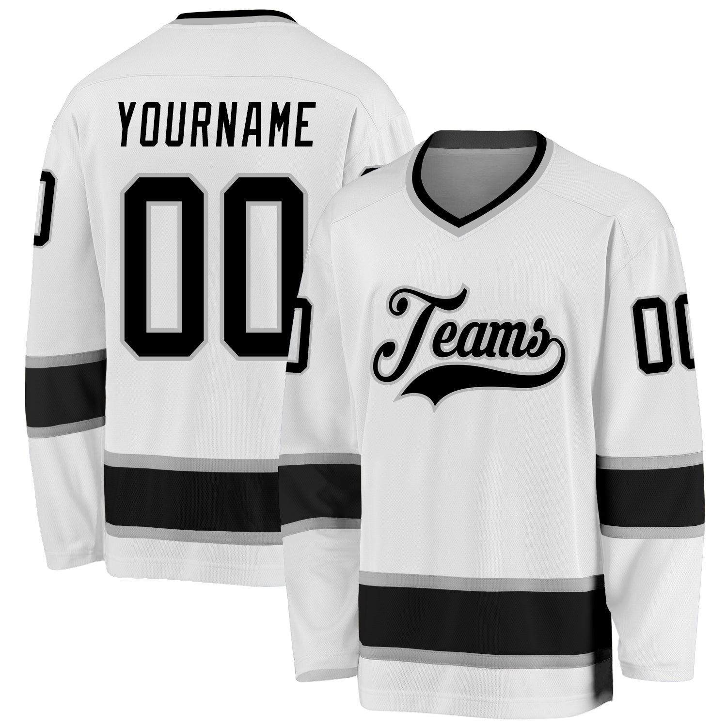 Custom White Black Gray Hockey Jersey - Personalized Team Apparel Personalized White Black-Gray Hockey Jersey