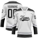 Custom Name and Number Personalized Hockey Jersey - White Black Gray Lace Neck Team Jersey Personalized White Black-Gray