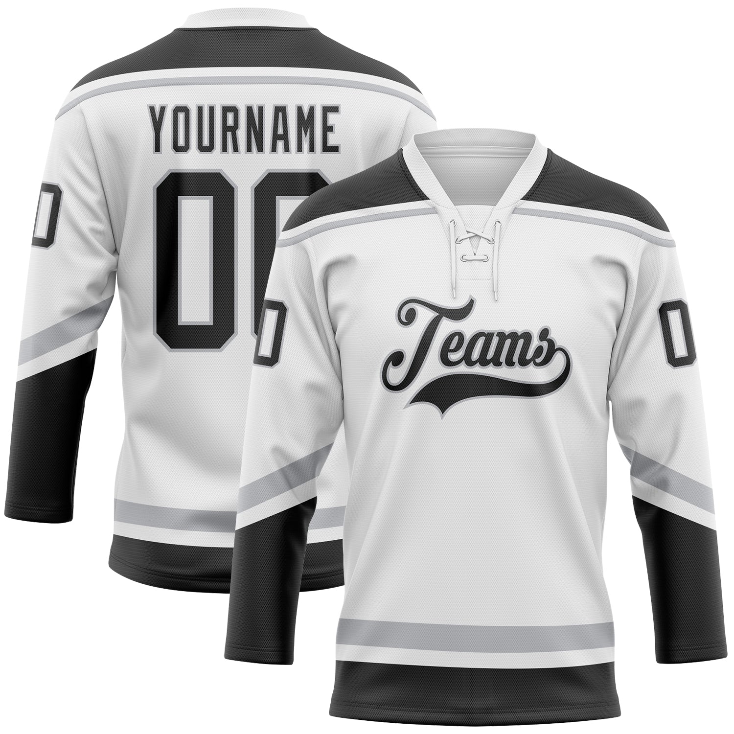 Custom Name and Number Personalized Hockey Jersey - White Black Gray Lace Neck Team Jersey Personalized White Black-Gray