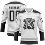 Custom Name and Number Personalized Hockey Jersey - White Black Gray Lace Neck Team Jersey Personalized White Black-Gray