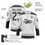 Custom Name and Number Personalized Hockey Jersey - White Black Gray Lace Neck Team Jersey Personalized White Black-Gray