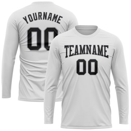 Custom Name and Number Performance T-Shirt for Teams - Personalized Long Sleeve in Black and Gray Personalized White Black-Gray