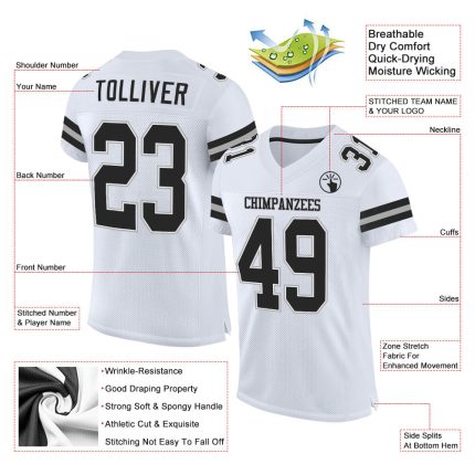 Custom Name Number Personalized Football Jersey - White Black-Gray Mesh Authentic Team Jersey Personalized White Black-Gray