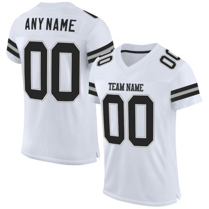 Custom Name Number Personalized Football Jersey - White Black-Gray Mesh Authentic Team Jersey Personalized White Black-Gray
