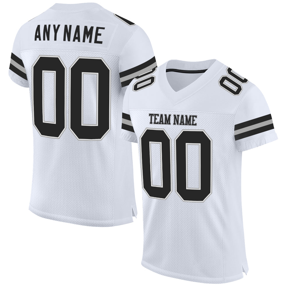 Custom Name Number Personalized Football Jersey - White Black-Gray Mesh Authentic Team Jersey Personalized White Black-Gray