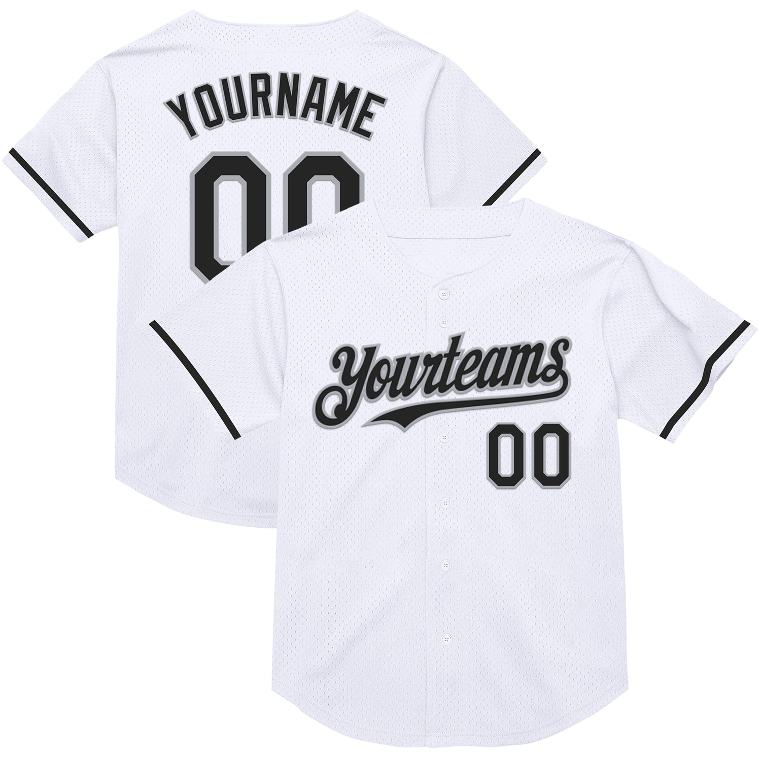 Custom Personalized Baseball Jersey with Name and Number - White Black Gray Mesh Authentic Throwback Personalized White Black-Gray