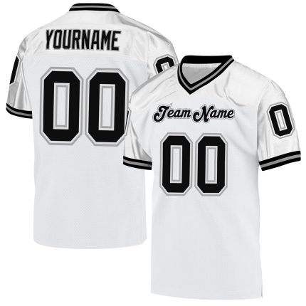Custom Name and Number Authentic Throwback Football Jersey - Personalized White Black Gray Mesh Team Jersey Personalized
