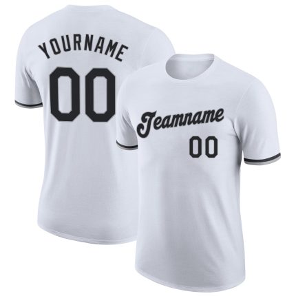 Custom Team Performance T-Shirt with Personalized Name & Number - White Black Gray Personalized White Black-Gray Performance