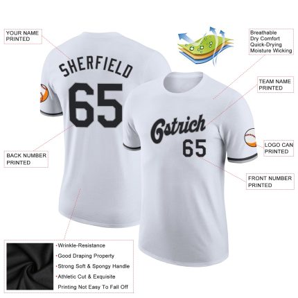 Custom Team Performance T-Shirt with Personalized Name & Number - White Black Gray Personalized White Black-Gray Performance