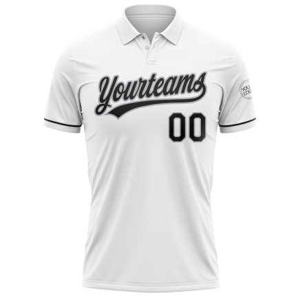 Custom Performance Vapor Golf Polo Shirt - Personalized White Black-Gray with Team Name and Number Personalized White Black-Gray