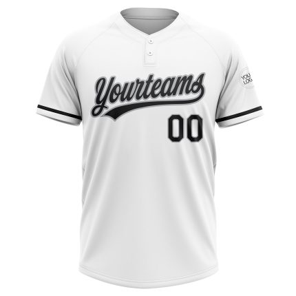 Custom Softball Jersey Unisex Two-Button Personalized Black Gray Team Name and Number - Soft Fabric Personalized White Black-Gray