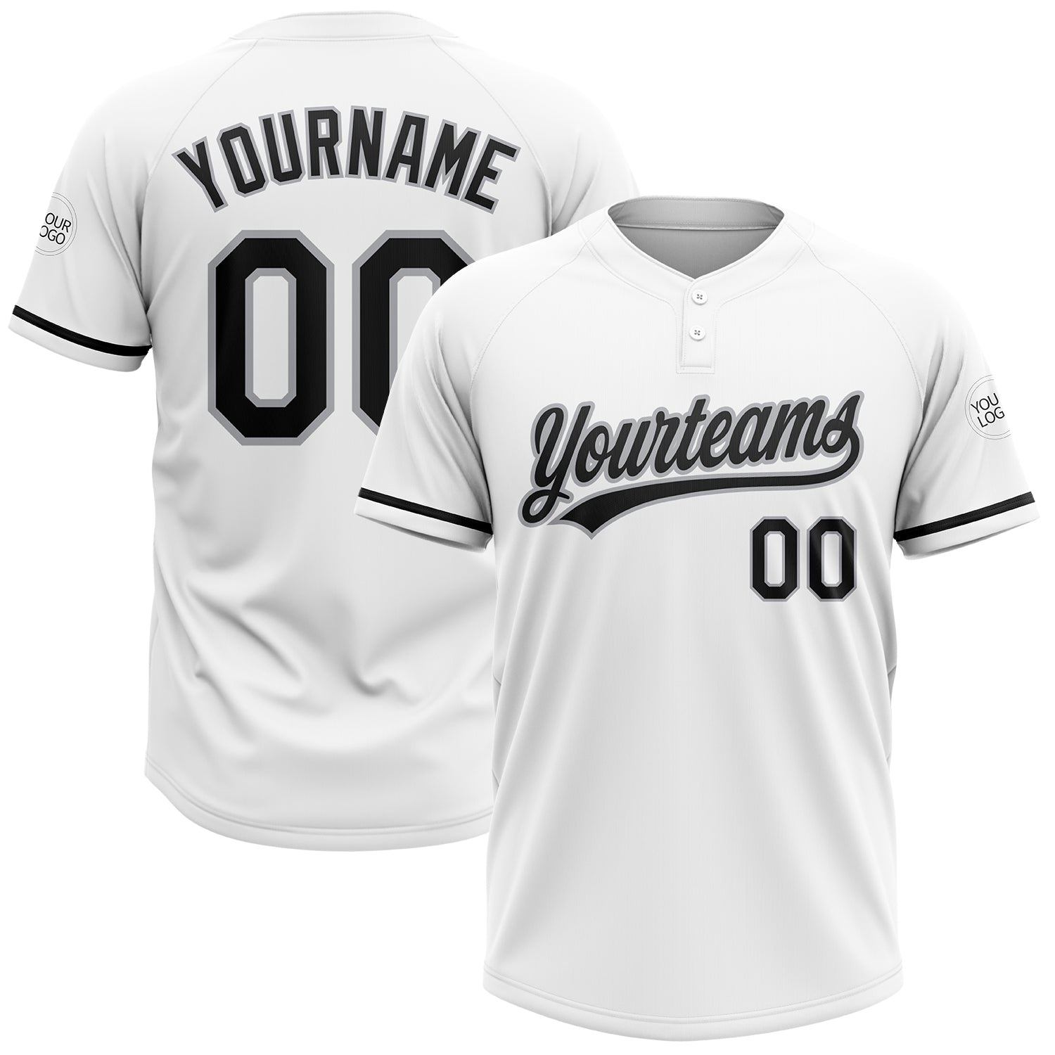 Custom Softball Jersey Unisex Two-Button Personalized Black Gray Team Name and Number - Soft Fabric Personalized White Black-Gray