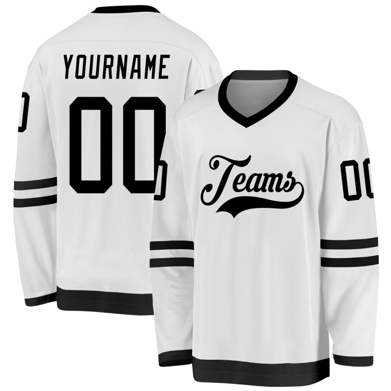 Custom Name and Number Hockey Jersey - Personalized White and Black Team Jersey Personalized White Black Hockey Jersey Team