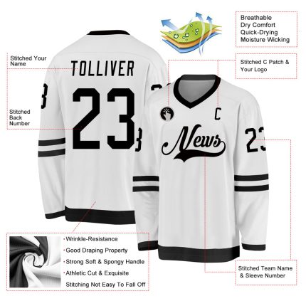 Custom Name and Number Hockey Jersey - Personalized White and Black Team Jersey Personalized White Black Hockey Jersey Team