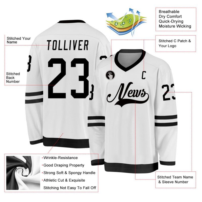 Custom Name and Number Hockey Jersey - Personalized White and Black Team Jersey Personalized White Black Hockey Jersey Team
