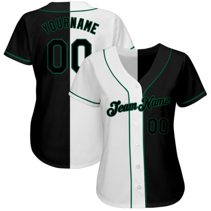 Custom Name and Number Authentic Baseball Jersey - Personalized White-Black Kelly Green Split Design Personalized White-Black