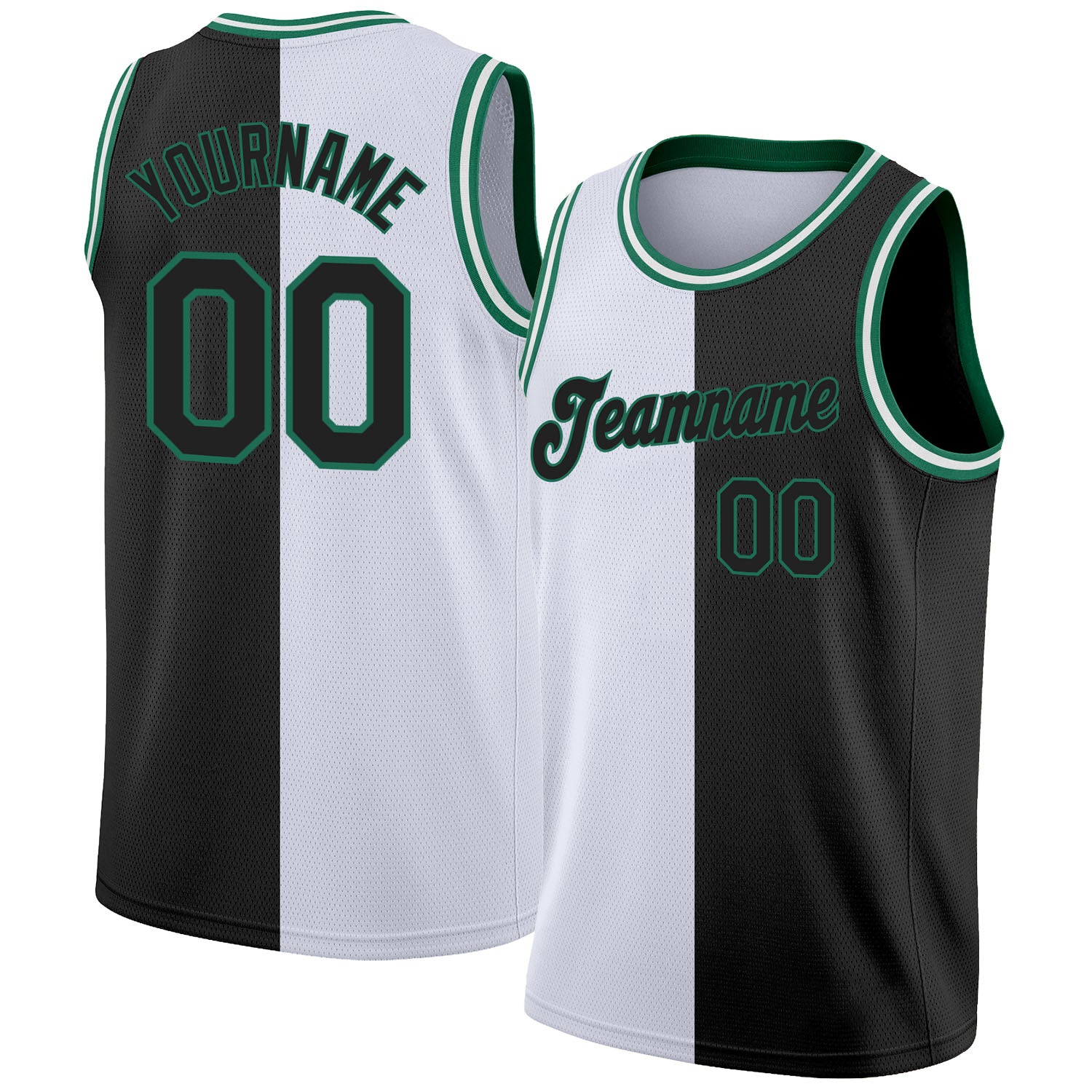 Personalized Authentic Basketball Jersey - White Black Kelly Green Custom Name & Number Personalized White Black-Kelly Green