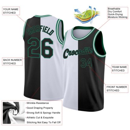 Personalized Authentic Basketball Jersey - White Black Kelly Green Custom Name & Number Personalized White Black-Kelly Green
