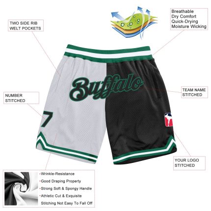 Custom Name Number Personalized Authentic Basketball Shorts White Black Kelly Green Fashion Split Personalized White Black-Kelly