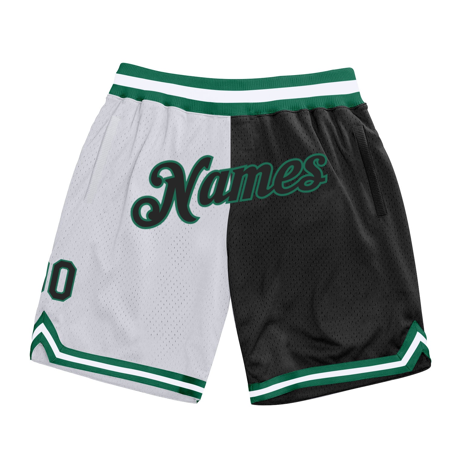 Custom Name Number Personalized Authentic Basketball Shorts White Black Kelly Green Fashion Split Personalized White Black-Kelly