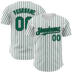 Custom Kelly Green-Black Baseball Jersey with Personalized Name and Number - Authentic White Black Pinstripe Design Personalized