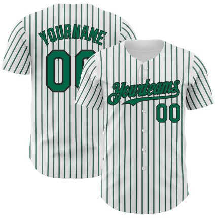 Custom Kelly Green-Black Baseball Jersey with Personalized Name and Number - Authentic White Black Pinstripe Design Personalized