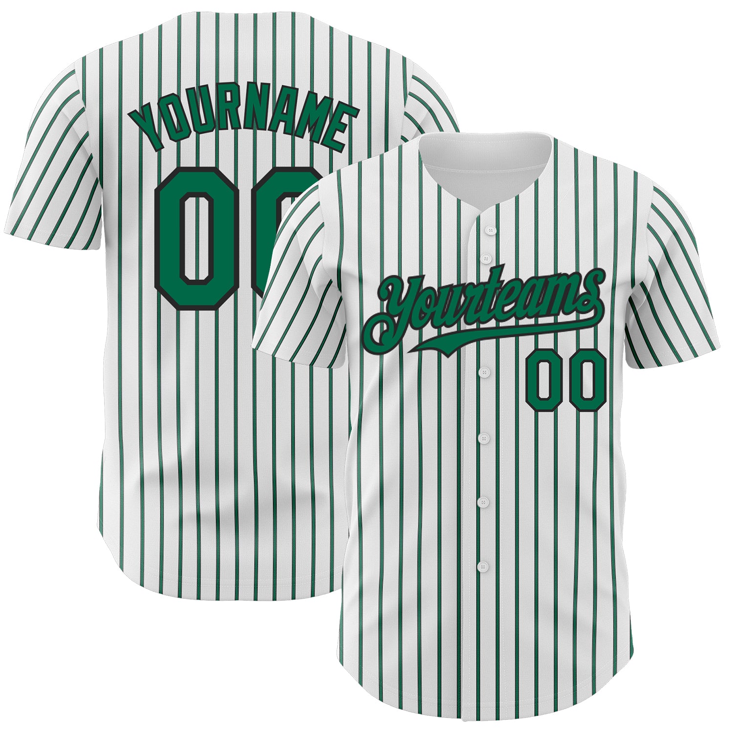 Custom Kelly Green-Black Baseball Jersey with Personalized Name and Number - Authentic White Black Pinstripe Design Personalized