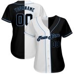 Custom Name and Number Authentic Baseball Jersey - Personalized White Black Light Blue Fashion Team Split Design Personalized