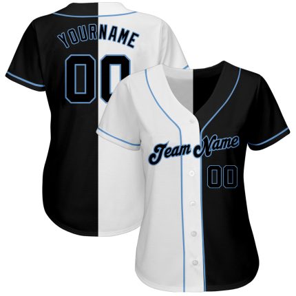 Custom Name and Number Authentic Baseball Jersey - Personalized White Black Light Blue Fashion Team Split Design Personalized