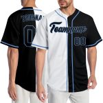 Custom Authentic Baseball Jersey with Personalized Name and Number - White, Black, Light Blue Split Design Personalized White