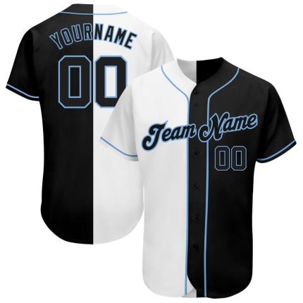 Custom Name and Number Authentic Baseball Jersey - Personalized White Black Light Blue Fashion Team Split Design Personalized