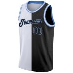 Custom Basketball Jersey - Personalized Authentic Split Design in White, Black & Light Blue with Team Name and Number Personalized