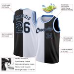 Custom Basketball Jersey - Personalized Authentic Split Design in White, Black & Light Blue with Team Name and Number Personalized