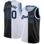 Custom Basketball Jersey - Personalized Authentic Split Design in White, Black & Light Blue with Team Name and Number Personalized