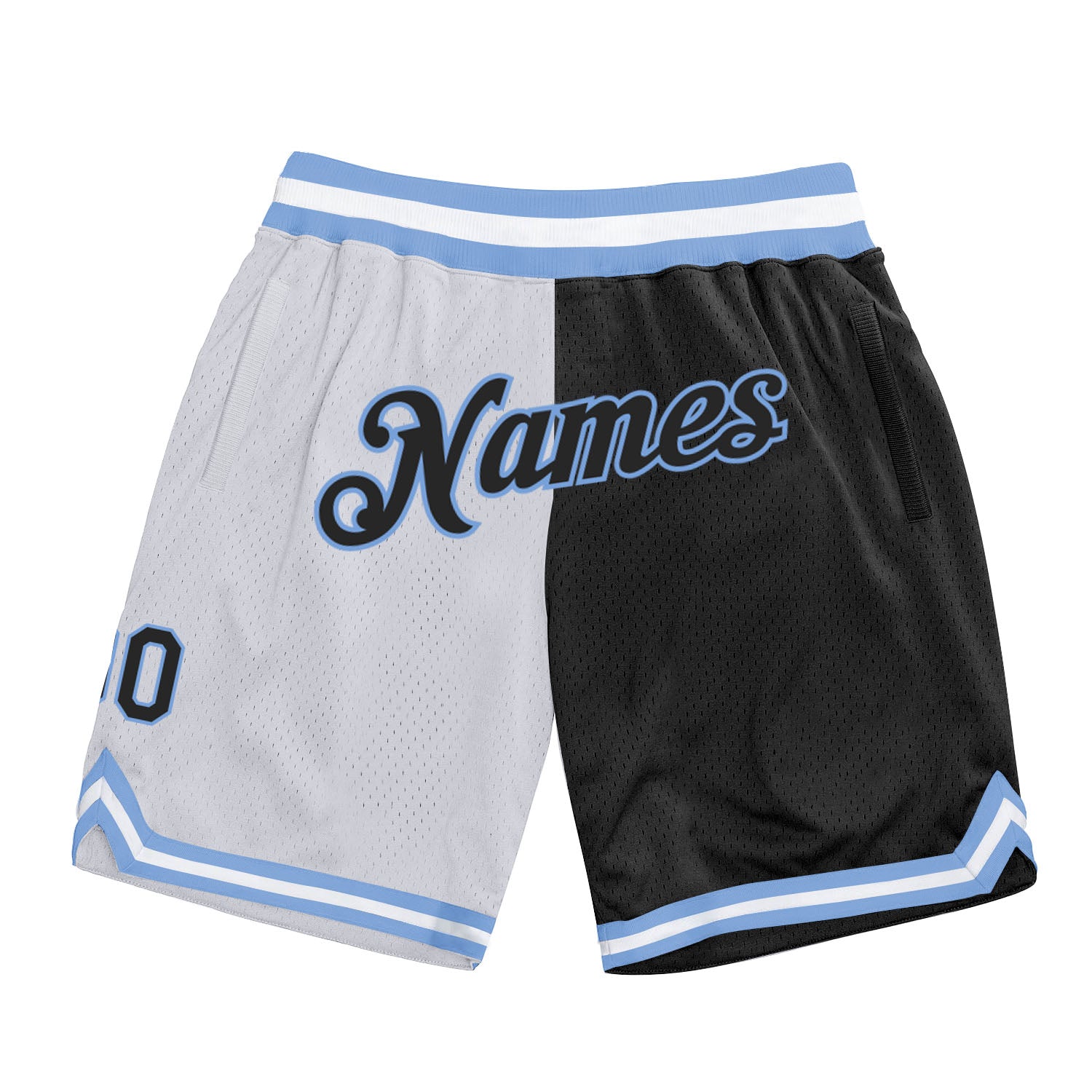 Custom Name Number Authentic Basketball Shorts Split Fashion Black Blue White Personalized White Black-Light Blue Authentic