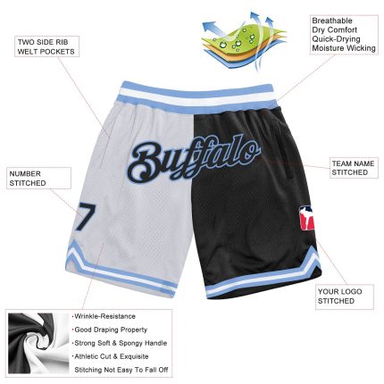 Custom Name Number Authentic Basketball Shorts Split Fashion Black Blue White Personalized White Black-Light Blue Authentic