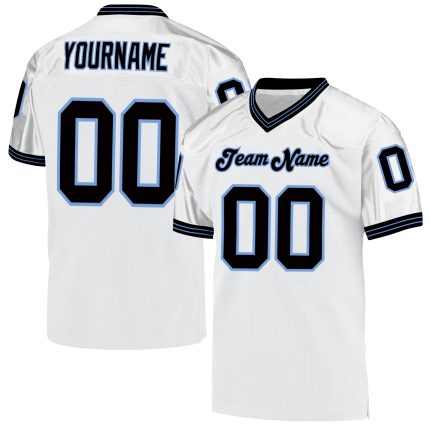 Customizable Authentic Throwback Football Jersey - Personalized White Black-Light Blue Mesh with Team Name & Number Personalized