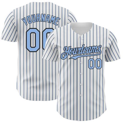 Custom Light Blue Black Pinstripe Baseball Jersey with Personalized Name and Number - Authentic Team Apparel Personalized