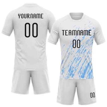Custom Name Number Sublimation Volleyball Uniform Jersey - Personalized White Black Light Blue Splash Team Apparel Personalized