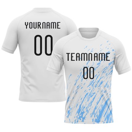 Custom Name Number Sublimation Volleyball Uniform Jersey - Personalized White Black Light Blue Splash Team Apparel Personalized