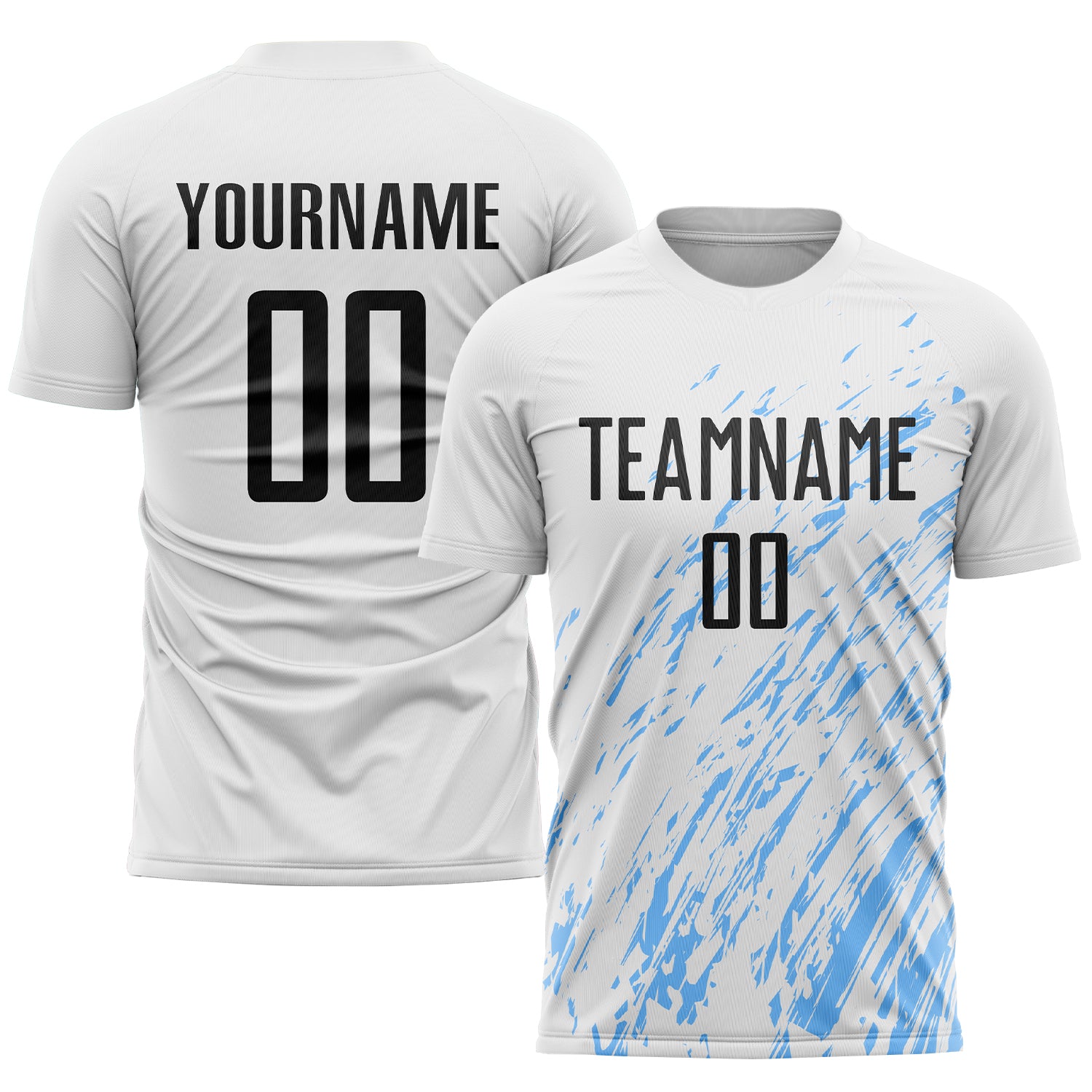 Custom Sublimation Soccer Uniform Jersey - Personalized Black, White & Light Blue with Name and Number Personalized White