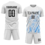 Custom Sublimation Soccer Uniform Jersey - Personalized Black, White & Light Blue with Name and Number Personalized White